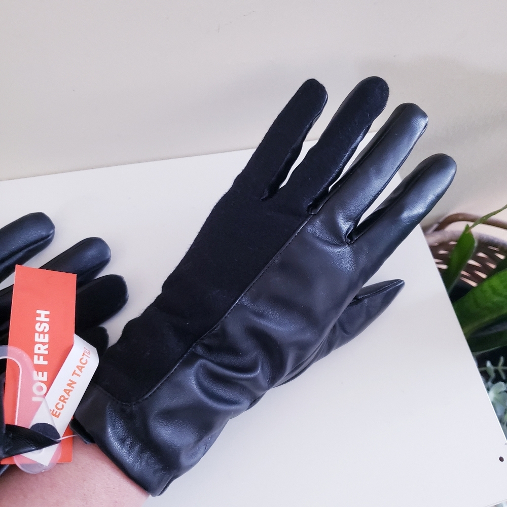 JOE FRESH NWT Wool/Viscose Blend Two Toned Textured Faux Leather Gloves - L/XL